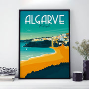 Colourful Algarve travel poster featuring the Albufaire coastline