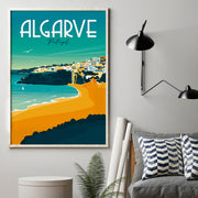 Colourful Algarve travel poster featuring the Albufaire coastline