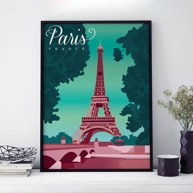 Colourful art print of Paris featuring the Eiffel Tower