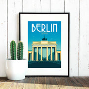 Travel poster of Berlin, Germany illustrating the Brandenburg Gate