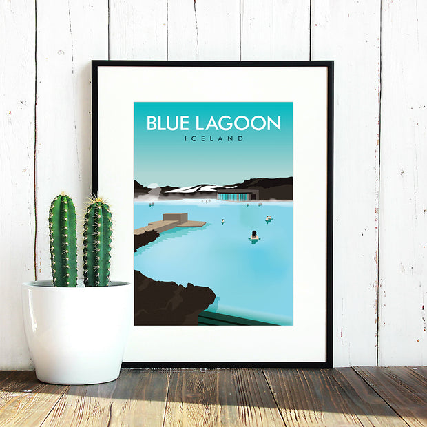 Travel poster showing the Blue Lagoon, the natural geothermal spa in Iceland
