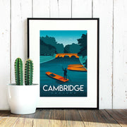 Travel poster of the River Cam in Cambridge River Cam with punts on the water