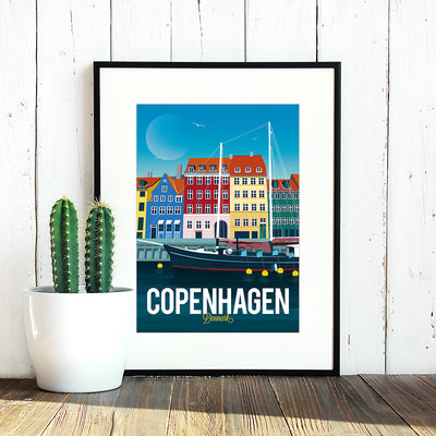 Travel poster of Nyhavn in Copenhagen, Denmark 