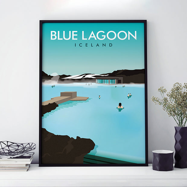 Travel poster showing the Blue Lagoon, the natural geothermal spa in Iceland