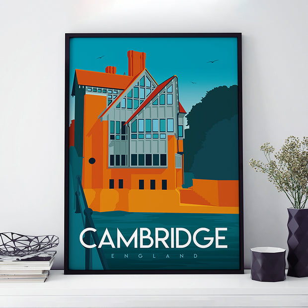Cambridge Travel Poster with view of the Jerwood Library, Trinity Hall